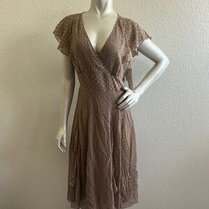 NWT Adrianna Papell Taupe Polka Dot Silk Dress